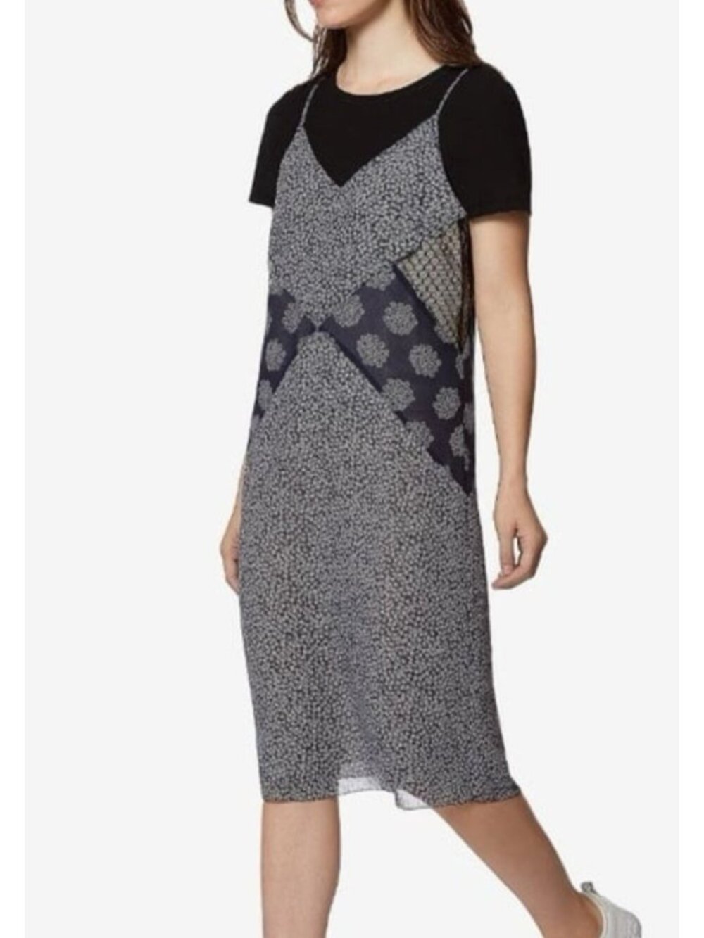 Avec Les Filles Mixed Floral Patchwork Mesh Midi Slip Dress‎ S L Grunge Y2K 90's